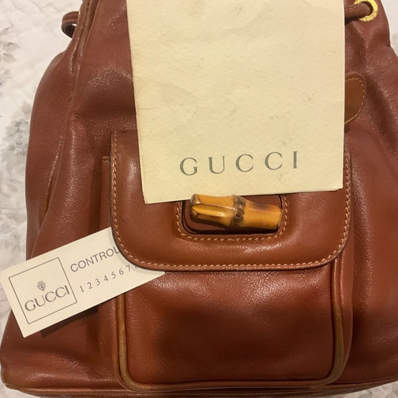 GUCCI Bamboo Handle Cognac Tan Leather Backpack main image 8